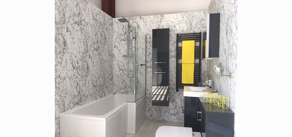 Worcester City Bathrooms displaying Nuance Turin Marble. 